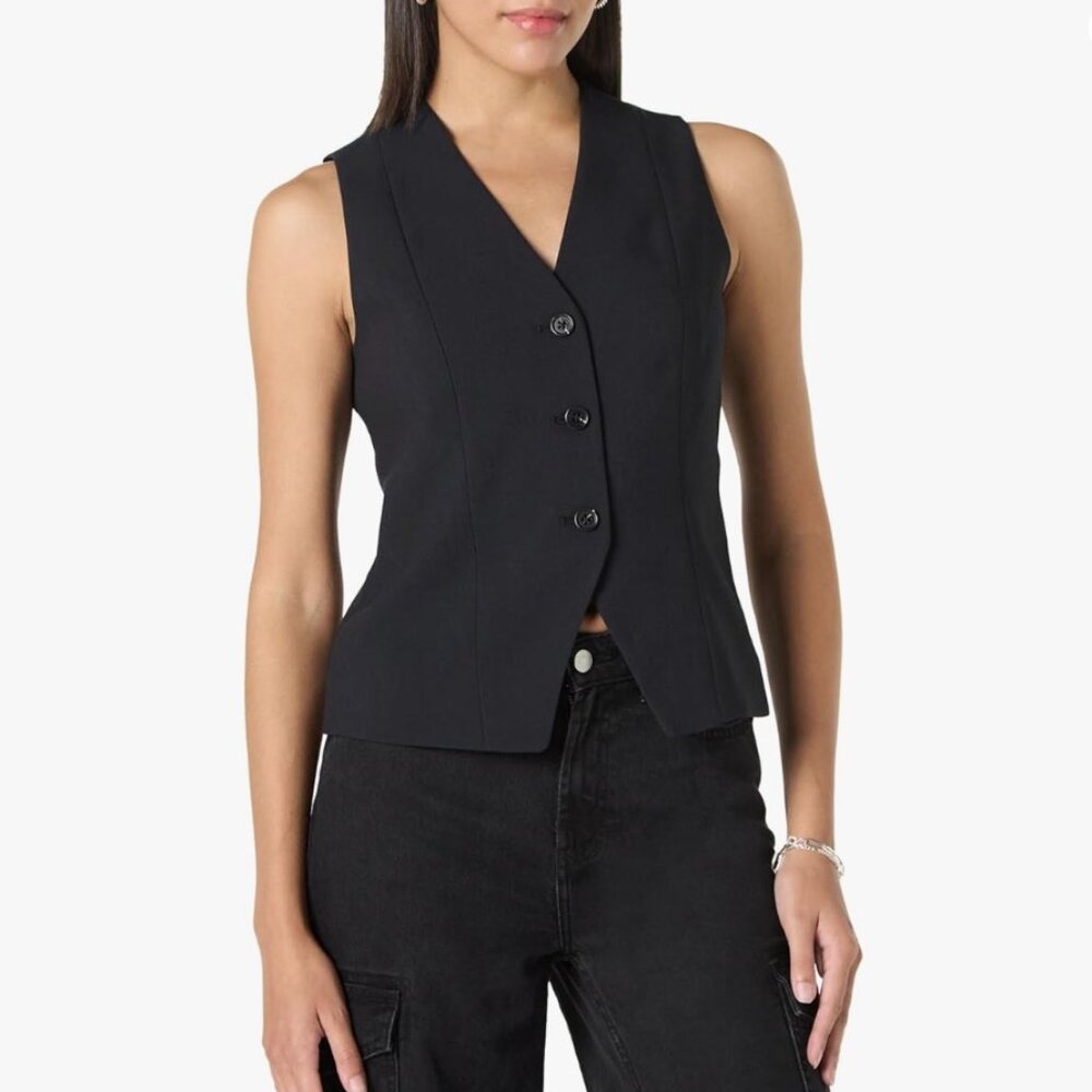 The Drop Black Sleeveless Button-Up Vest Size L